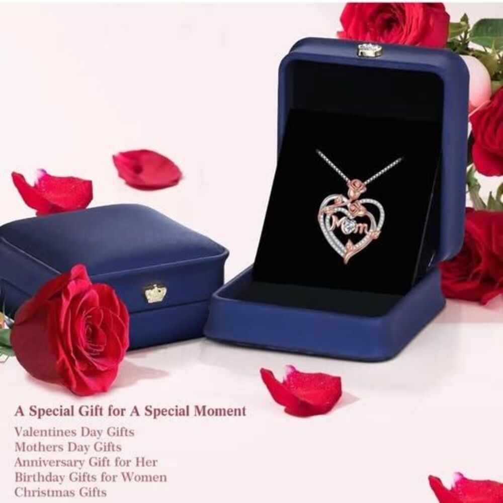 925 Sterling Silver Rose Heart Necklace 

gift for mom on any occasion